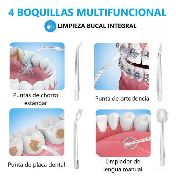 Irrigador Bucal Portatil Limpieza Dental 4 boquillas
